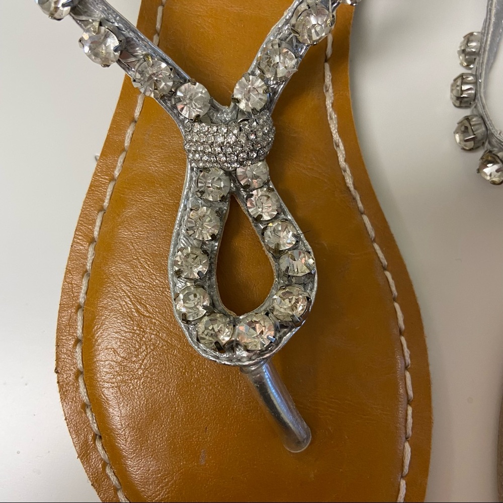 Sling Back Silver Sandals with/ Rhinestones